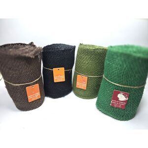 Burlap Ribbon Lot X 4 Different Colors Brown Black 2 Green 5.5" No Wire 15' Each